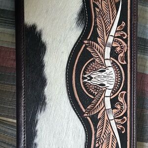 Western Style Leather Wallet with Cowhide and Embroidery